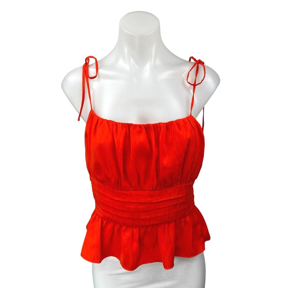 House of Harlow 1960 Red Sleeveless Tie Strap Peplum Cami Camisole Tank Top Sz S